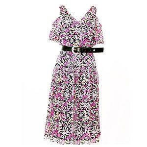 Michael Kors Floral Cold-Shoulders Midi-Dress Sz Small NWT